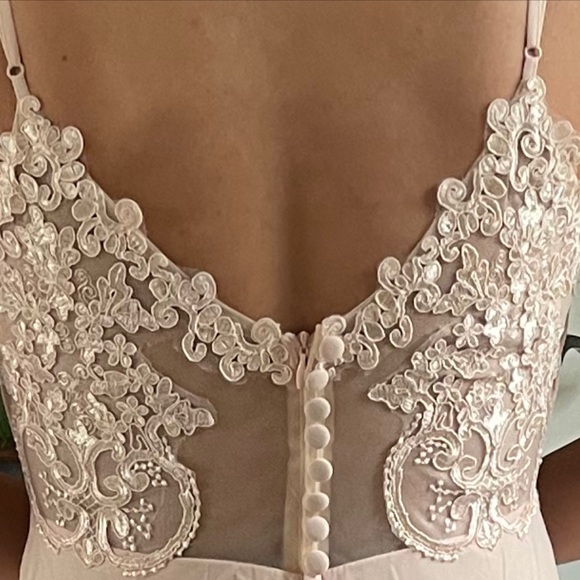 Romantic Ways Blush Pink Lace Button Back Maxi Dress - Picture 5 of 5